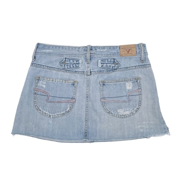 American Eagle Y2K 2000s Distressed Patchwork Denim Micro Mini Skirt Low Rise 6 - Picture 2 of 12